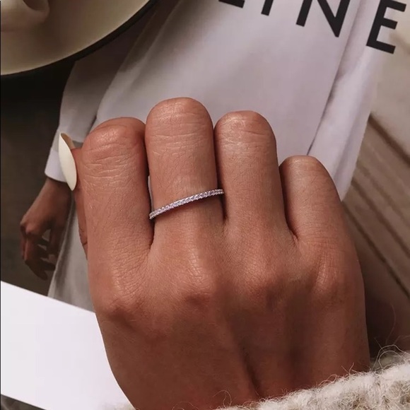 925 Sterling Silver Simulated Diamond Stackable Ring Eternity Band - Picture 2 of 6